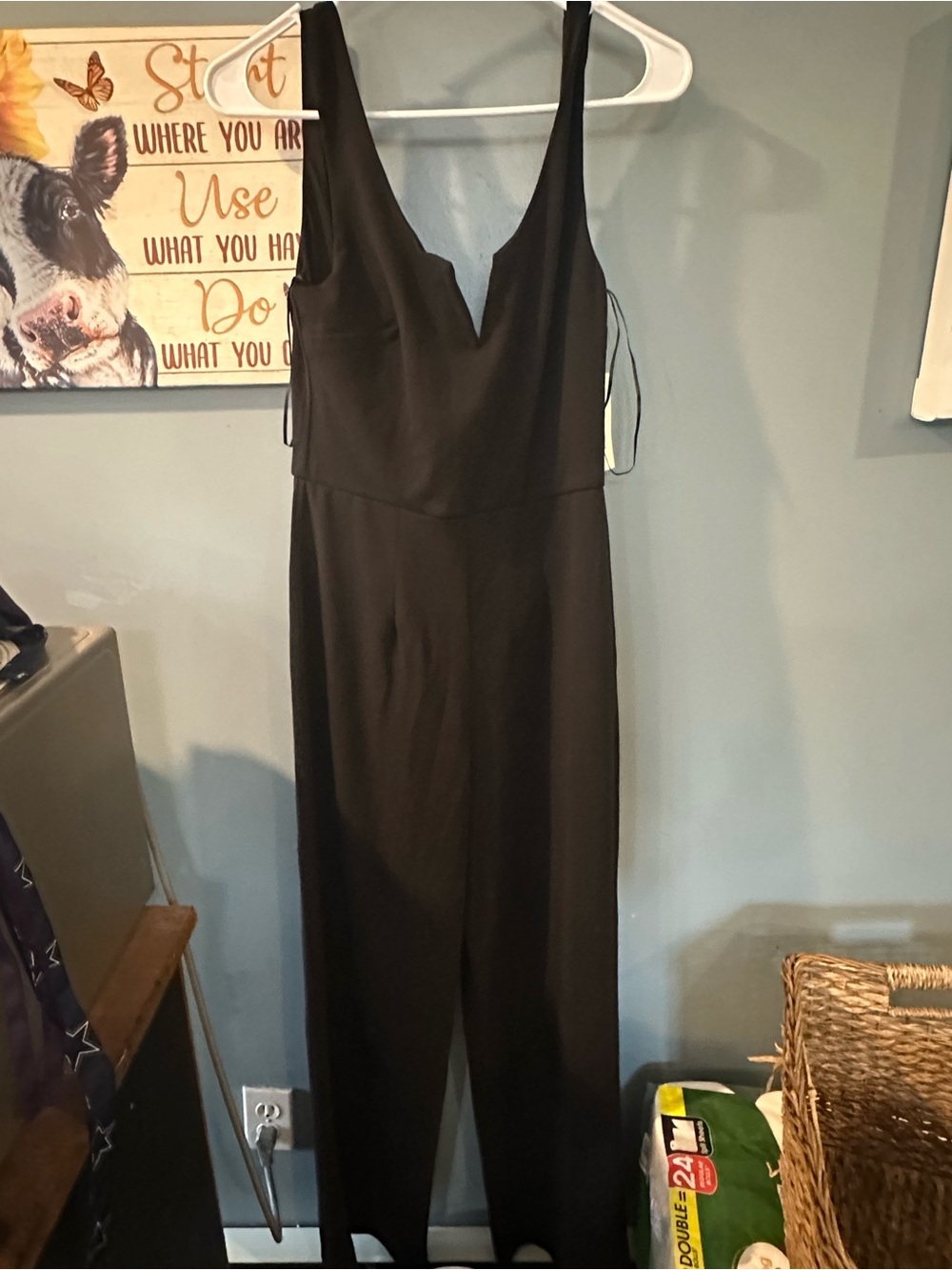 Francesca's Collections Black Sleeveless V-Notch Jumpsuit